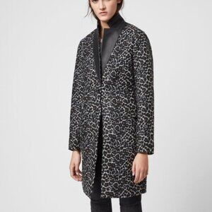 AllSaints Leni Leo Coat, leopard and leather coat, size 4 (fits like 0-2)